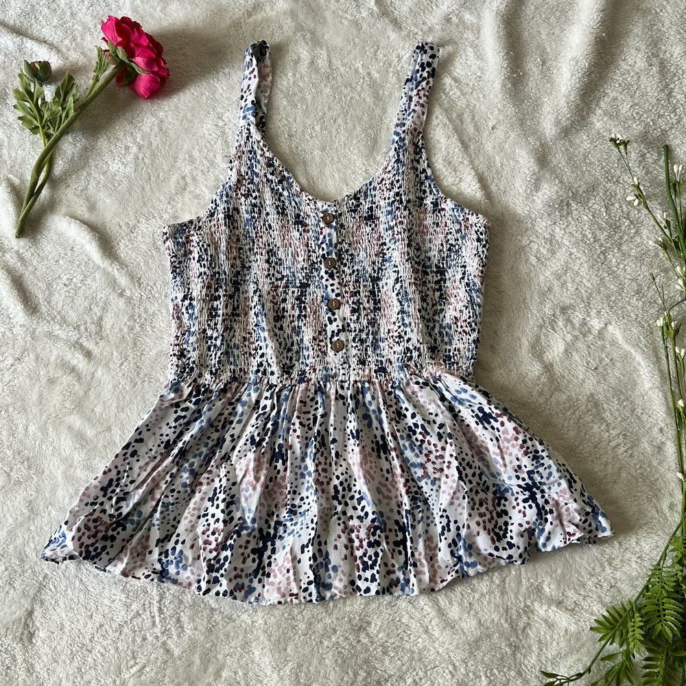 Blue Pink & White Peplum Tank Top - Summer Tops - Large